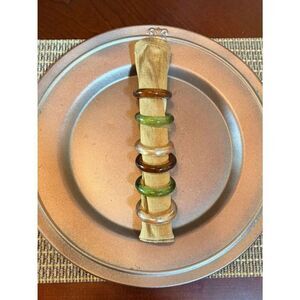 Set 6 Glass Napkin Rings Green Amber Clear Mid Century Style Earth Tones